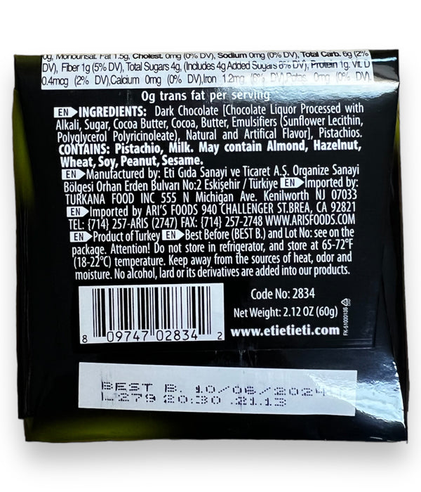 Dark Chocolate with Pistachio- Eti- 60g